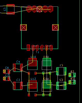 9. Placer komponenterne i højre halvdel af nedenstående kredsløb så det mere bliver en spejlvending af det venstre kredsløbet.