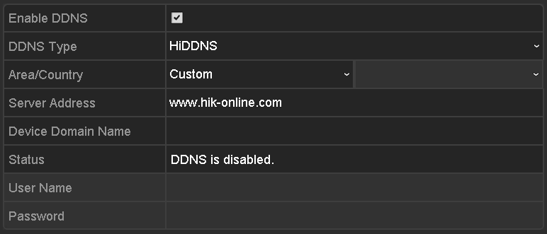 Indtast kontooplysningerne i de tilsvarende felter. Se DynDNS-indstillingerne. 1) Indtast Server Address [Serveradresse] for NO-IP.