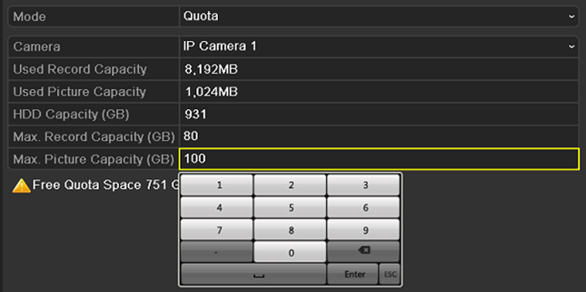 14.5 Konfiguration af kvotemodus Formål: Hvert kamera kan konfigureres med allokeret kvote til lagring af optagelsesfiler eller hentede billeder. 1. Gåtil grænsefladen Storage Mode [Lagringsmodus].