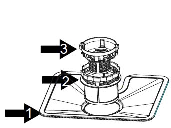 7. Vedligeholdelse og rengøring Filtersystem Filteret forhindrer, at større rester af mad eller andre genstande ryger ind i pumpen.
