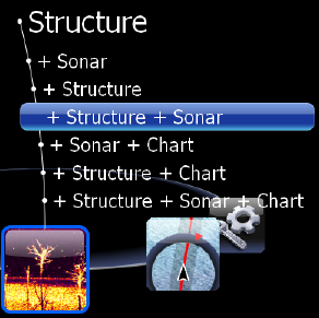 4. Vælg NED og tryk på Enter. NOTE: få adgang til StructureScan menuen, skal du trykke på Menu fra en StructureScan side eller fra en aktiv StructureScan panel.