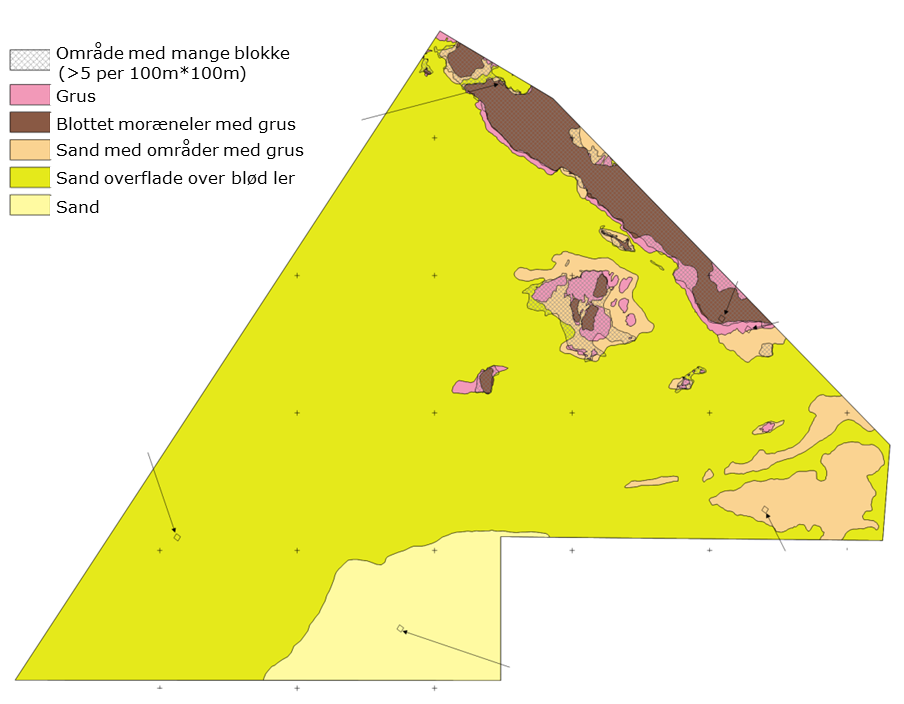 11.3.3 Sedimenttyper Overfladesedimenterne i havbunden i projektområdet består overvejende af sand og grus (Figur 11-5 og Figur 11-6).