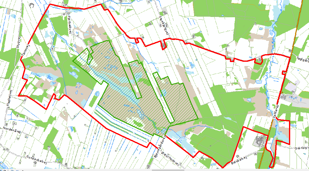 Projektområdet 1.730 ha Naturstyrelsen 354 ha Udpegningsgrundlaget: våd hede hængesæk Bæklampret mm Landbrugsarealer skærer sig ind i heden.
