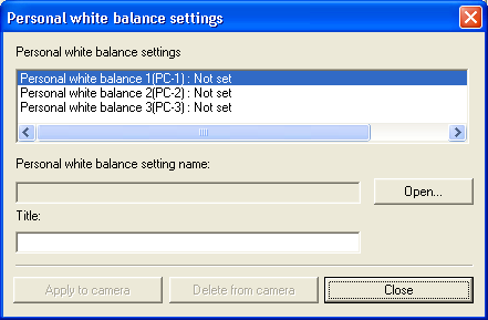 Angivelse af personlig hvidbalance På kameraet kan der registreres op til hvidbalancefiler, der er gemt med RAW Image Task, som personlig hvidbalance.