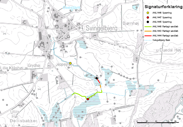 Genåbning af rørlægning (80 meter) i Svingelbjerg Bæk Fjernelse af spærring i Svingelbjerg Bæk Genåbning af rørlægning (34 meter) i Svingelbjerg Bæk Genåbning af rørlægning (401 meter) i Svingelbjerg