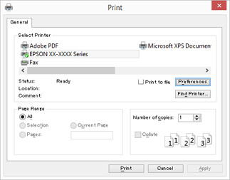 Udskrivning (Windows) Du kan foretage udskriftsindstillinger som f.eks. papirstørrelse og papirindføring fra den forbundne computer og derefter udskrive. A Tænd printeren, og læg papir i.