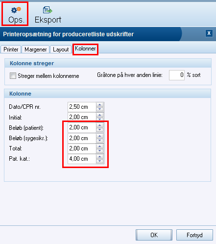 Derudover er det nu muligt at eksportere Produceretlisten til Excel via Eksport -> Gem som Excel XML fil Der er nu tilføjet sammentælling for kolonnerne "Beløb (Patient)" og "Beløb
