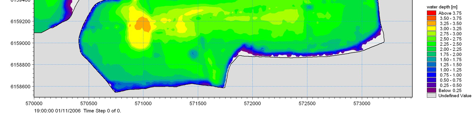 Hydrodynamisk modellering af Gyldensteen Strand 25 / 29 Figur 29 Minimal vandstand i fjorden i perioden