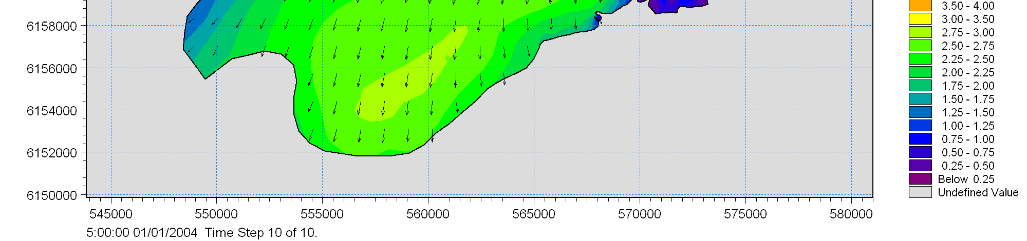 Naturgenopretning af Gyldensteen Strand 16 / 17 Figur 6-5 Modelleret signifikant bølgehøjde ved 100 års vind U = 23.