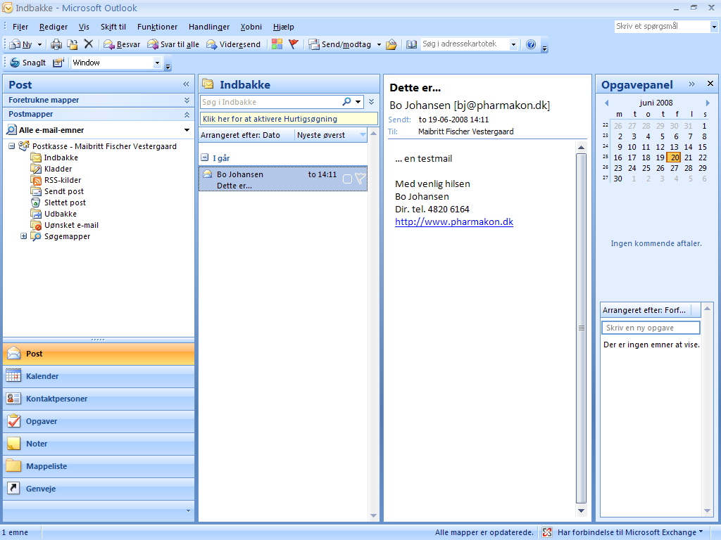 Eksempel på hvordan Outlook 2007 ser ud ved en nyoprettet mail