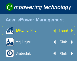 16 Acer Empowering Teknologi Empowering tast Acer Empowering tasten har tre unikke Acer funktioner: "Acer eview Management", "Acer etimer Management", og "Acer epower Management".