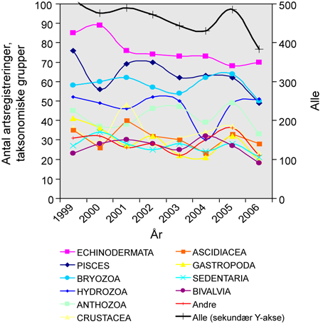 nemsnitligt ulighedsbidrag, Pomatoceros triqueter (trekantorm) med 5,1%, Crisiider, især Crisia eburnea (Crisia, et mosdyr), med 4% og Membranipora membranacea (glat hindemosdyr) med 3,8%