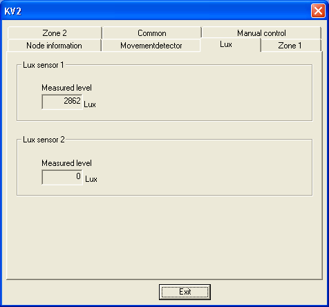 3.3 Lux 3.3.1 Measured level Udlæsning af aktuel lux niveau for ip2. 3.3.2 Measured level Udlæsning af aktuel lux niveau for ip6.