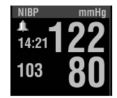 Tryk på NIBP for at tage et enkelt blodtryk Lysdioden lyser mens blodtryksmålingen udføres. Start NIBP automatiske intervaller Standard-indstilling: 5 min.