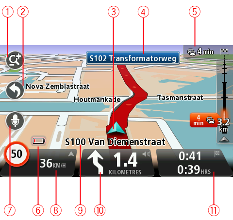 Kørselsvisning Om kørselsvisning Første gang du starter TomTom-navigationsenheden, får du vist kørselsvisning sammen med detaljerede oplysninger om din nuværende position.