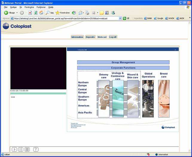 WEBCASTING VIA AKTIONÆRPORTAL Webcasting og elektronisk