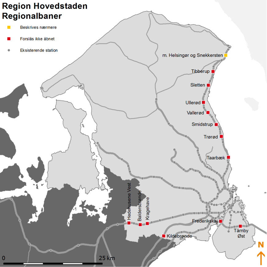 34 Optimering af stationsstrukturen Region Hovedstaden, regionalbaner Region Hovedstaden, regionalbaner I dette kapitel analyseres regionalbanerne i region Hovedstaden.