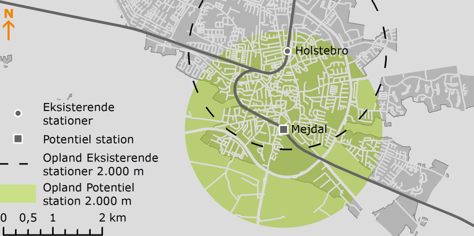 54 Optimering af stationsstrukturen Region Midtjylland Holstebro Kommune har umiddelbart ingen planer om intensiveret byudvikling i næroplandet til en evt. ny station.