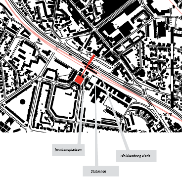 Stationen i Lyngby Side 4 Lyngby Stationsområde er illustreret med grøn markering på kortet.