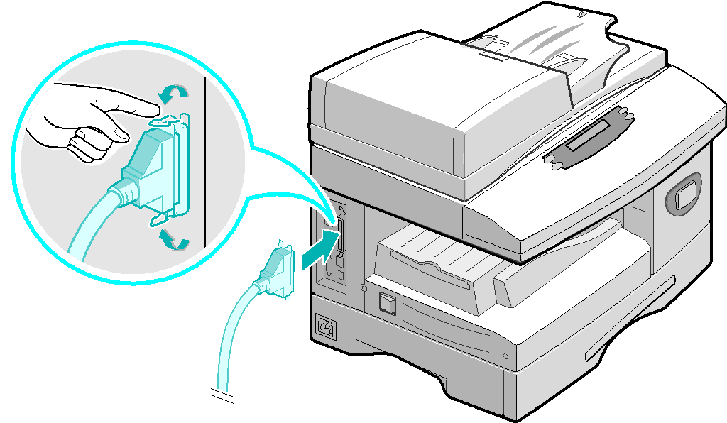 3 USB- eller parallelportkabel FORSIGTIG: Sluk for computeren, inden du sætter dette kabel i. Komme i gang Tilslut USB-kablet, der blev leveret sammen med maskinen.