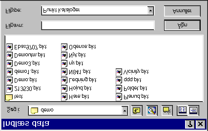 Filer - Åbn (Ctrl+O) Luk igangværende punktkatalog og åbn eksisterende punktkatalog. Windows standard Åbn-dialog benyttes.