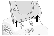 Af og på montering af sæde og låg: Vip sædet og låget op, og pres ned på toppen af beslag og skub toppen af beslaget indad.