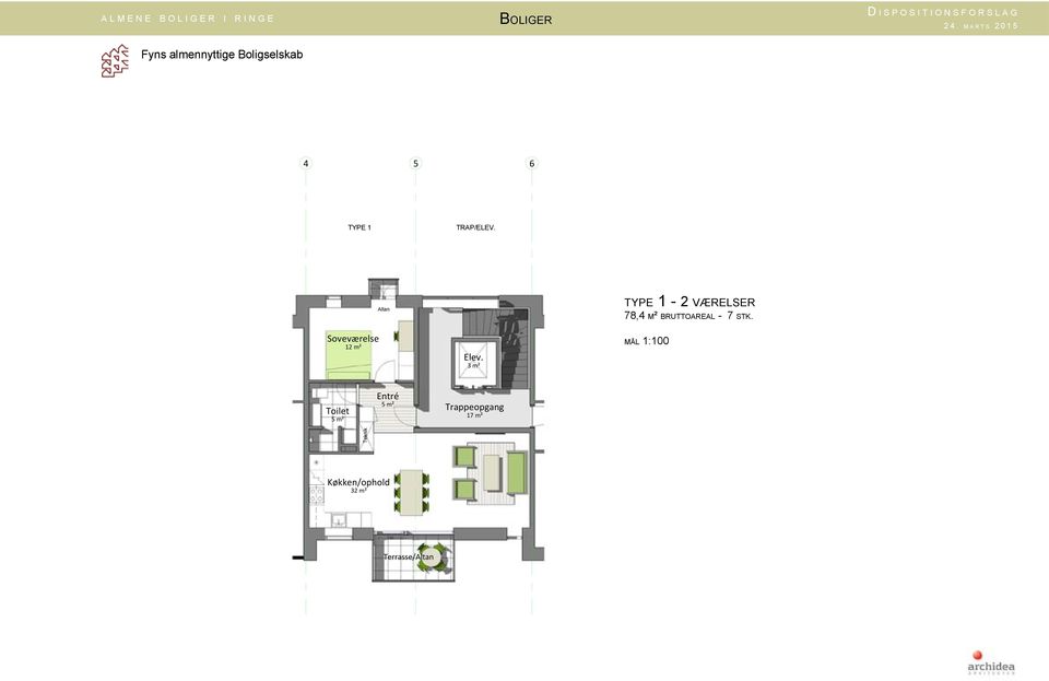 3 m² type 1-2 værelser 78,4 m² bruttoareal - 7