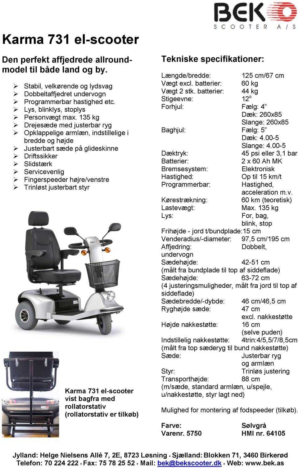 Karma 731 el-scooter. Tekniske specifikationer: Den perfekt affjedrede  allroundmodel til både land og by. - PDF Gratis download
