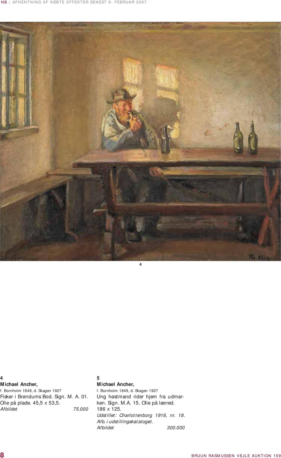 000 5 Michael Ancher, f. Bornholm 1849, d. Skagen 1927 Ung høstmand rider hjem fra udmarken. Sign. M.A. 15.