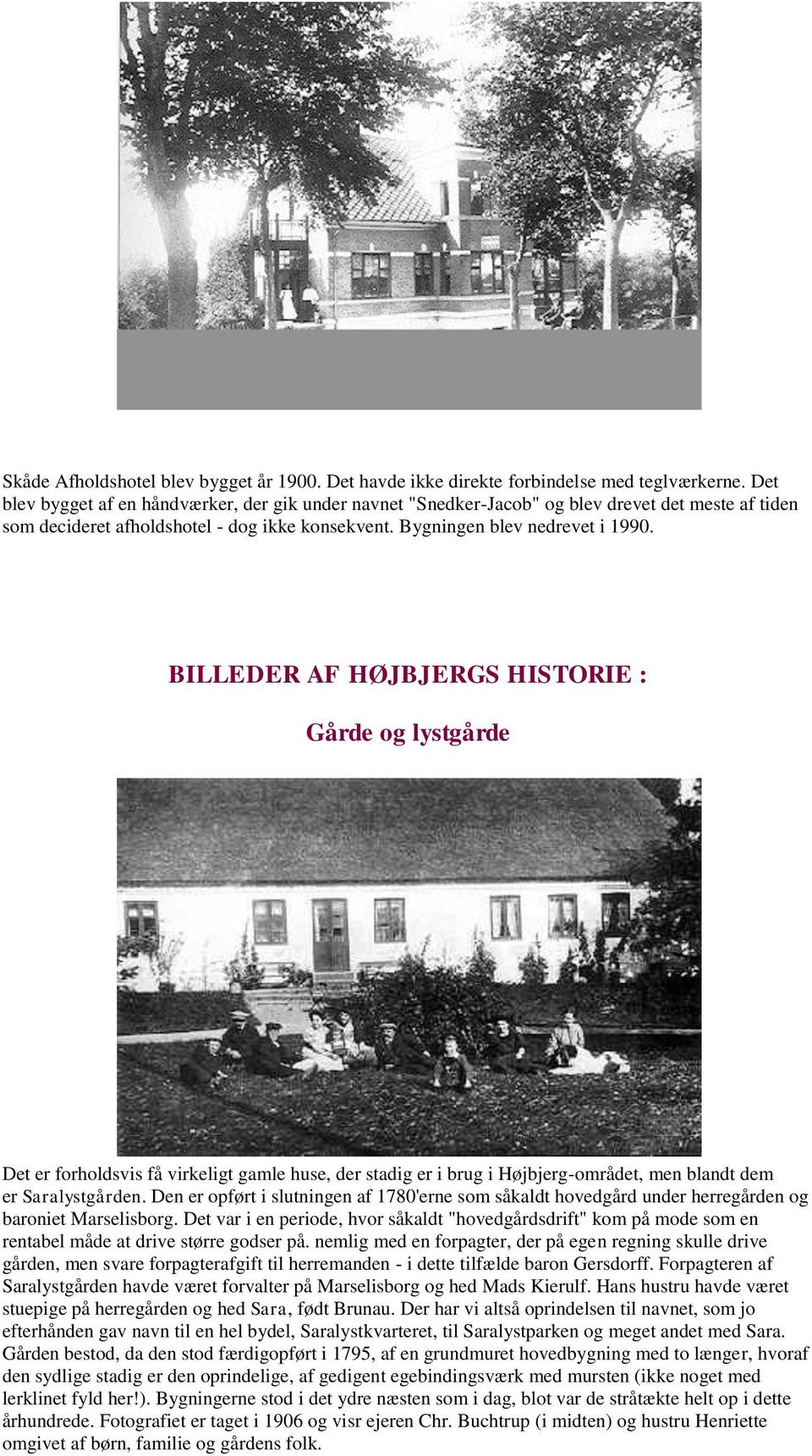 BILLEDER AF HØJBJERGS HISTORIE : Gårde og lystgårde Det er forholdsvis få virkeligt gamle huse, der stadig er i brug i Højbjerg-området, men blandt dem er Saralystgården.