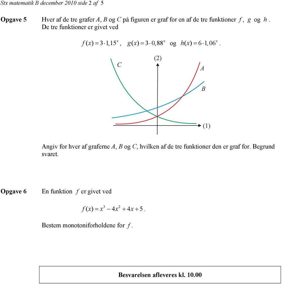 C (2) A B (1) Angiv for hver af graferne A, B og C, hvilken af de tre funktioner den er graf for. Begrund svaret.