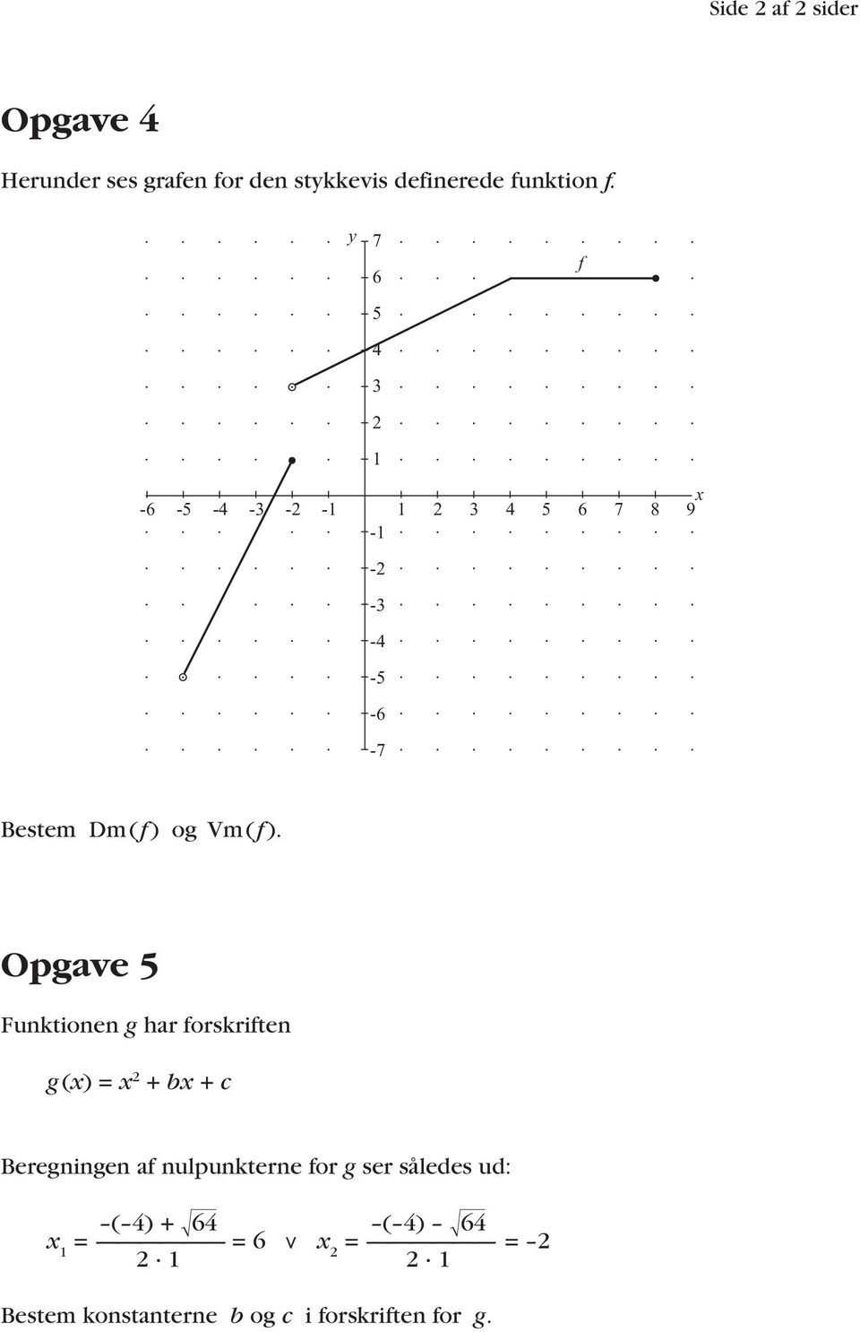 Opgave 5 Funktionen g har forskriften g (x) = x 2 + bx + c Beregningen af nulpunkterne for g ser