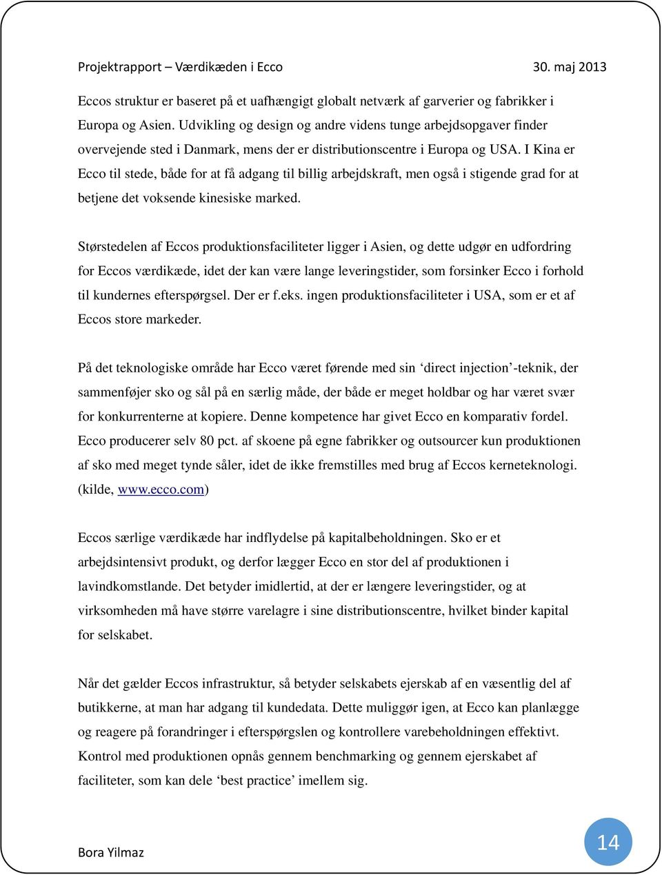 Projektrapport om Værdikæden i Ecco - PDF Gratis download
