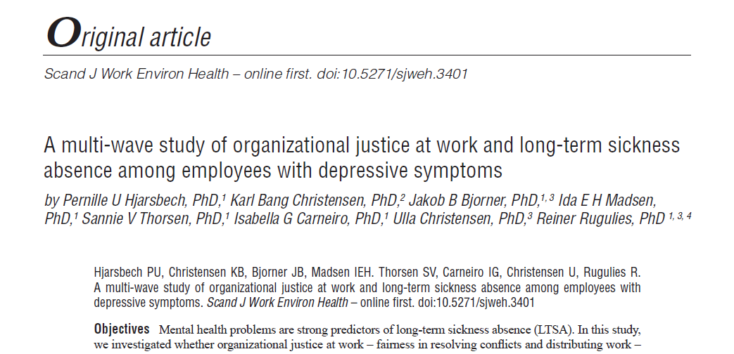 Delprojekt II: Resultater Blandt mænd med depressive symptomer har høj organisatorisk retfærdighed på arbejdet en