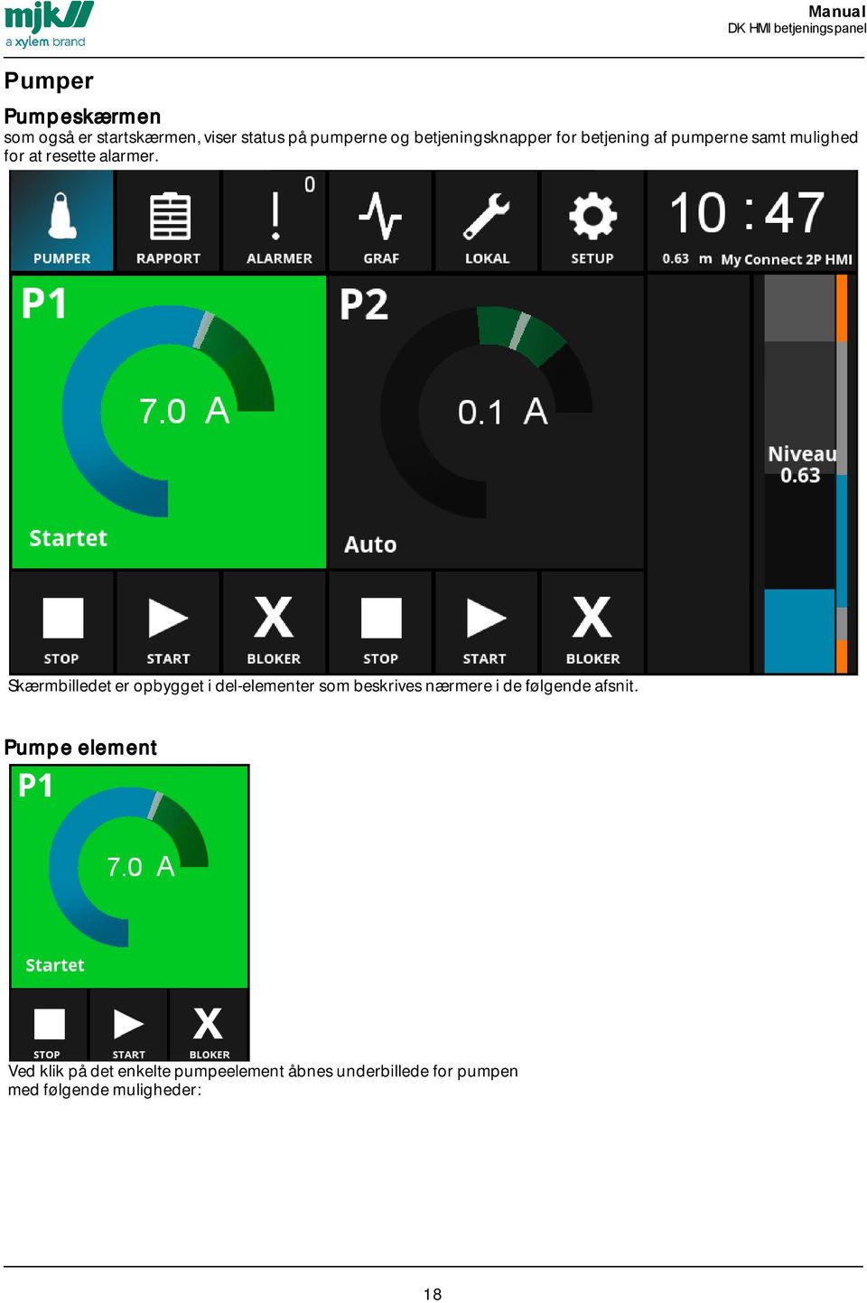 Skærmbilledet er opbygget i del-elementer som beskrives nærmere i de følgende afsnit.
