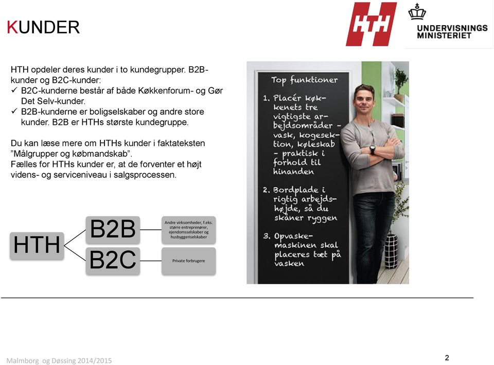 B2B-kunderne er boligselskaber og andre store kunder. B2B er HTHs største kundegruppe.