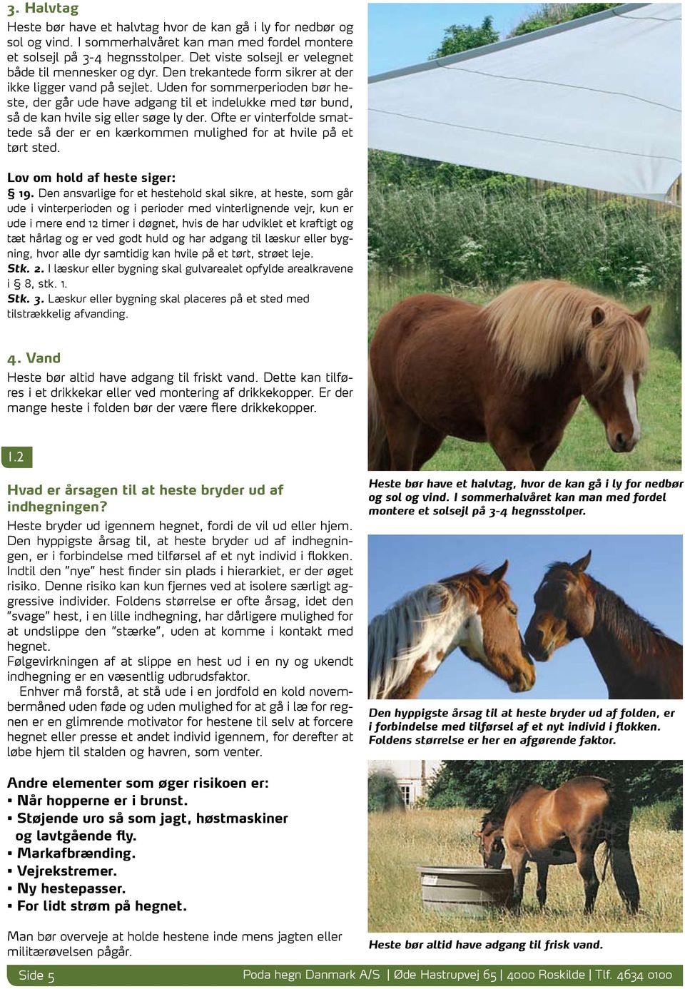 Uden for sommerperioden bør heste, der går ude have adgang til et indelukke med tør bund, så de kan hvile sig eller søge ly der.