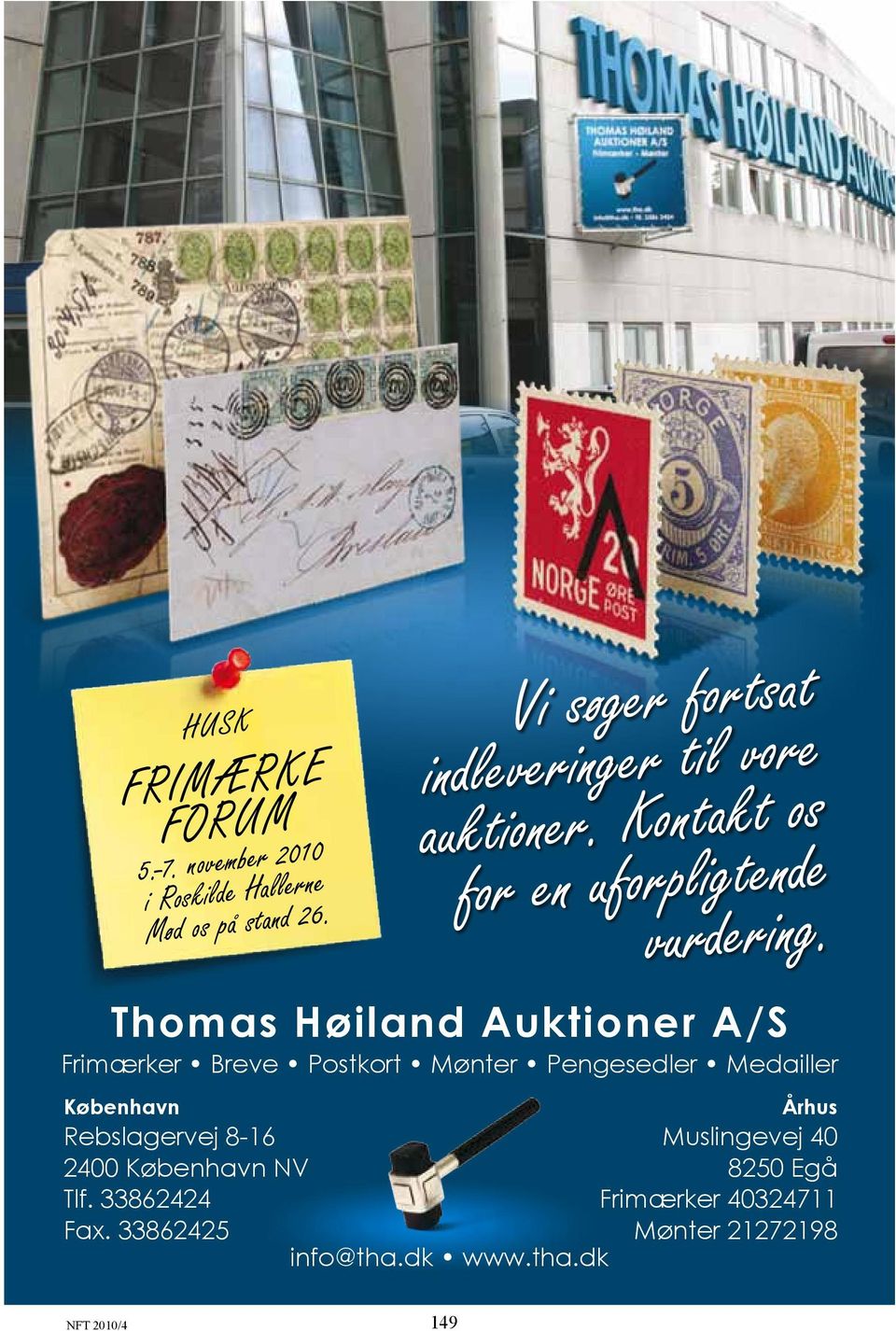Thomas Høiland Auktioner A/S Frimærker Breve Postkort Mønter Pengesedler Medailler København Rebslagervej
