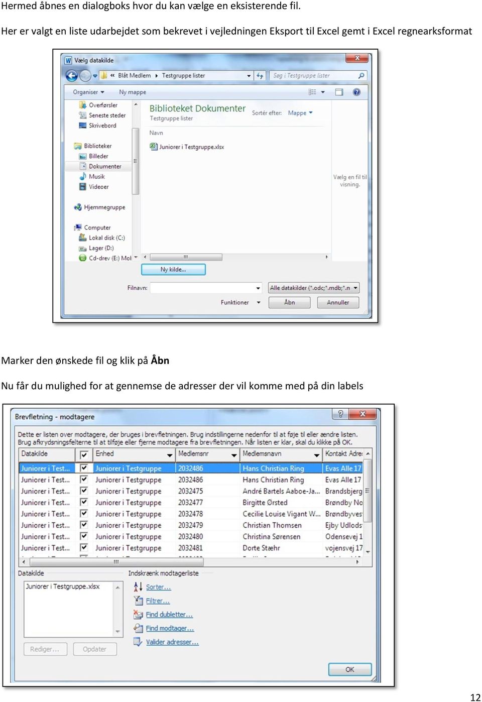 Excel gemt i Excel regnearksformat Marker den ønskede fil og klik på Åbn