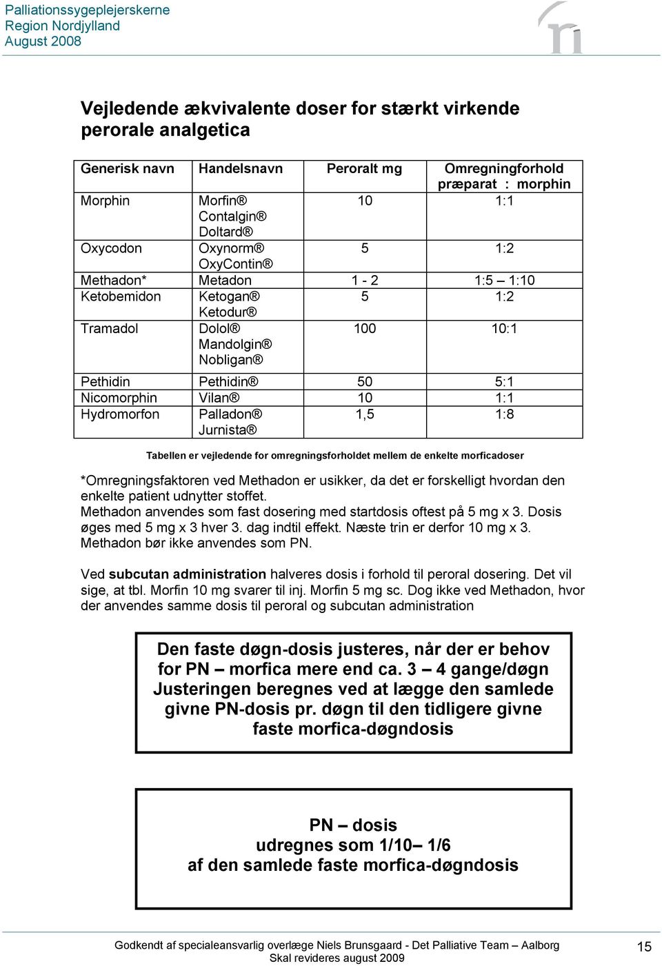 Jurnista 1,5 1:8 Tabellen er vejledende for omregningsforholdet mellem de enkelte morficadoser *Omregningsfaktoren ved Methadon er usikker, da det er forskelligt hvordan den enkelte patient udnytter