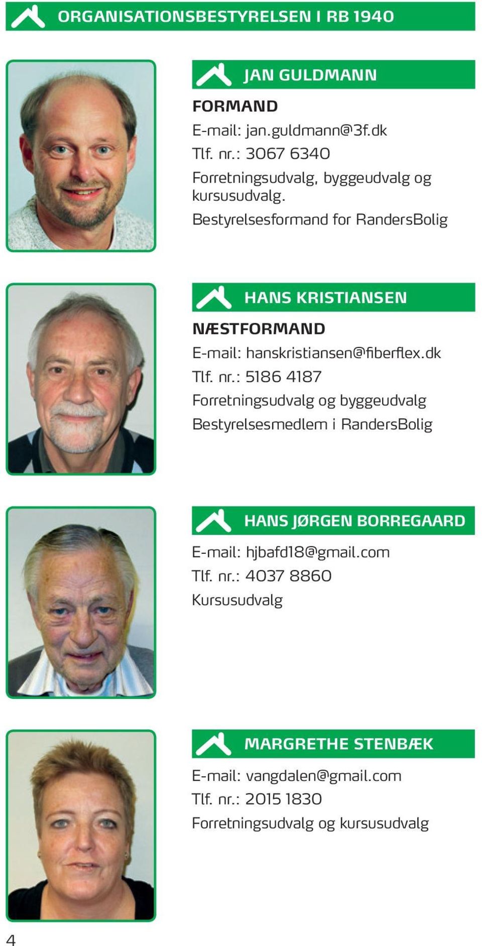 Bestyrelsesformand for RandersBolig Hans Kristiansen næstformand E-mail: hanskristiansen@fiberflex.dk Tlf. nr.