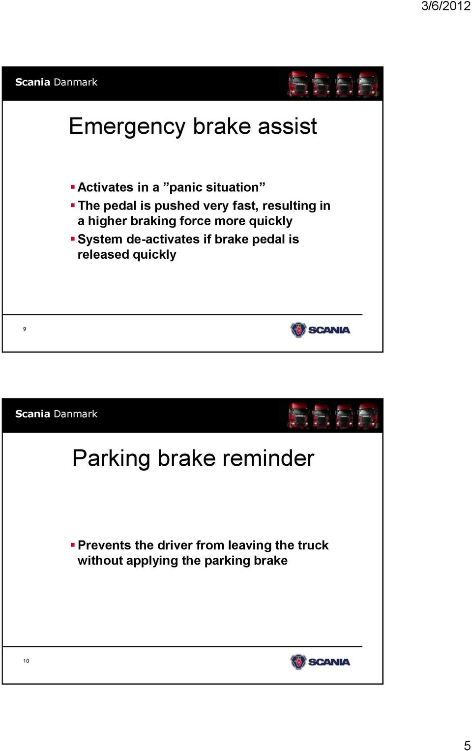 de-activates if brake pedal is released quickly 9 10 Parking brake reminder