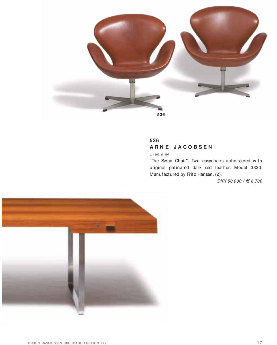 red leather. Model 3320. Manufactured by Fritz Hansen.