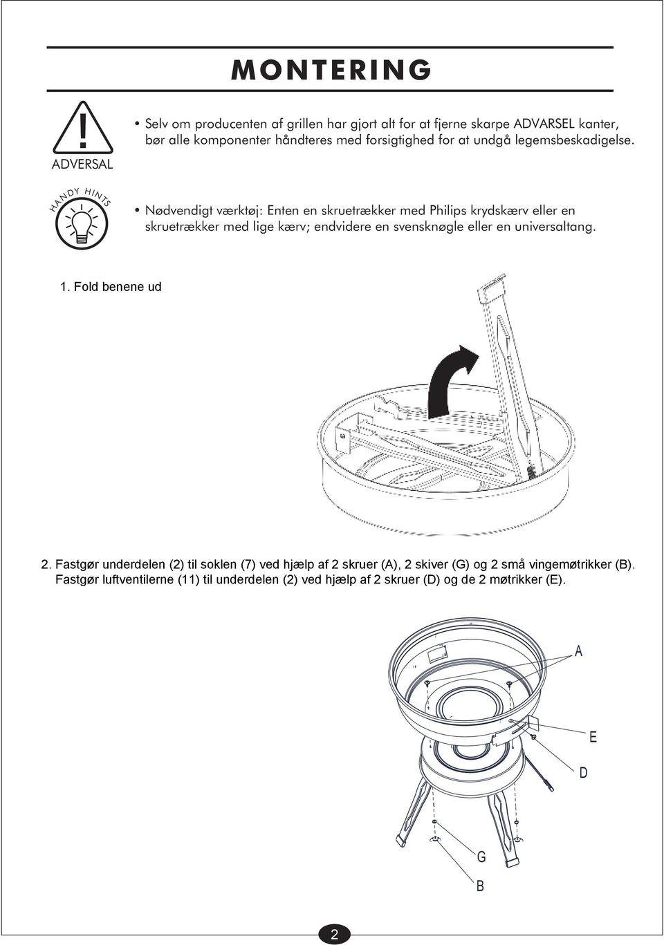 ADVERSAL HA NDY HINTS Nødvendigt værktøj: Enten en skruetrækker med Philips krydskærv eller en skruetrækker med lige kærv; endvidere en