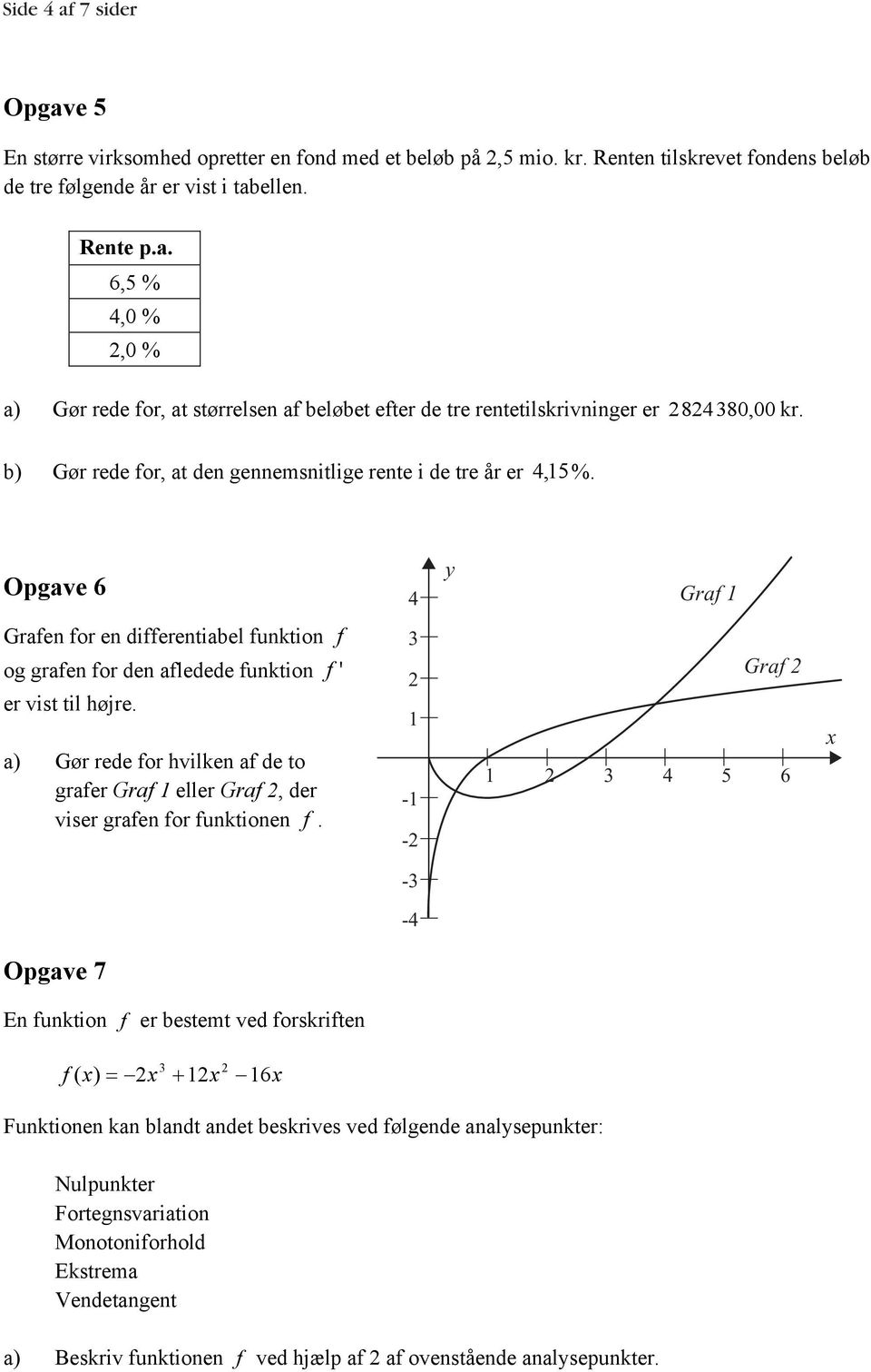 a) Gør rede for hvilken af de to grafer Graf 1 eller Graf, der viser grafen for funktionen f.