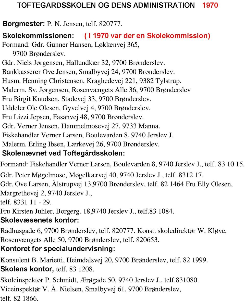 Henning Christensen, Kraghedevej 221, 9382 Tylstrup. Malerm. Sv. Jørgensen, Rosenvængets Alle 36, 9700 Brønderslev Fru Birgit Knudsen, Stadevej 33, 9700 Brønderslev.