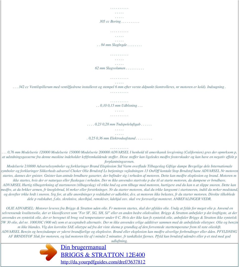 Din brugermanual BRIGGS & STRATTON 12E400 - PDF Free Download