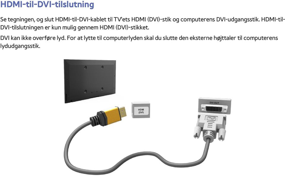 HDMI-til- DVI-tilslutningen er kun mulig gennem HDMI (DVI)-stikket.