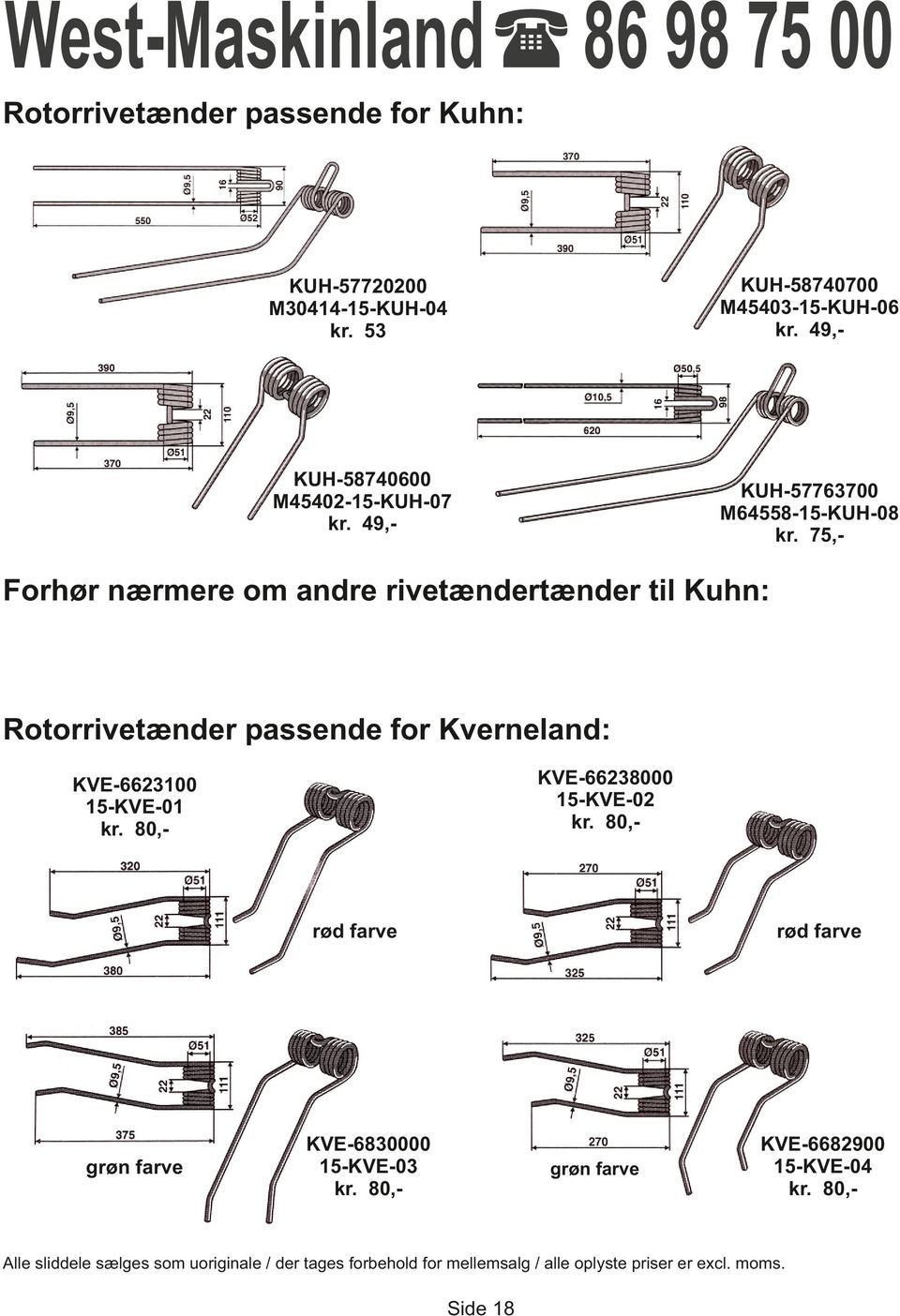 rivetændertænder til Kuhn: Rotorrivetænder passende for Kverneland: KVE-66238000 15-KVE-02 80,-