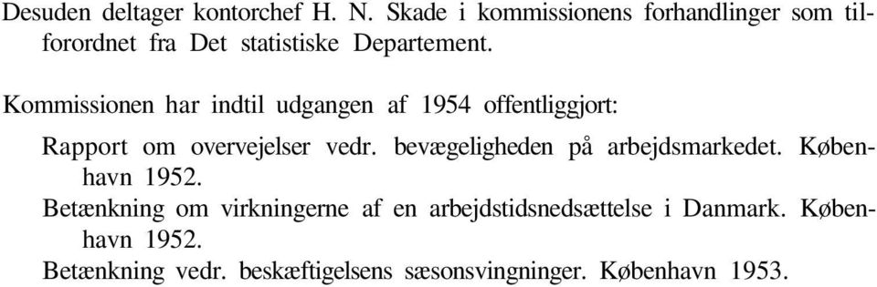 Kommissionen har indtil udgangen af 1954 offentliggjort: Rapport om overvejelser vedr.